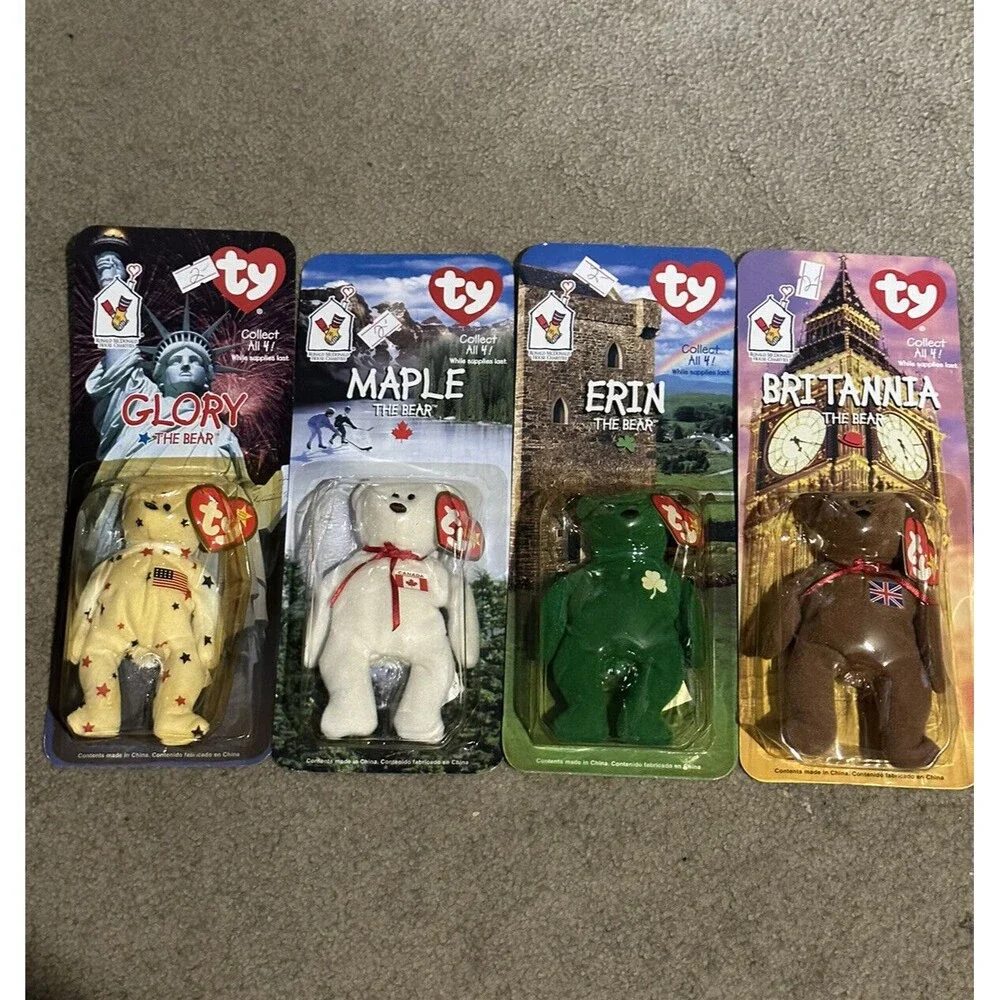 TY BEANIE BABIES MCDONALDS INTERNATIONAL BEARS SET OF 4 New in box! errors RARE